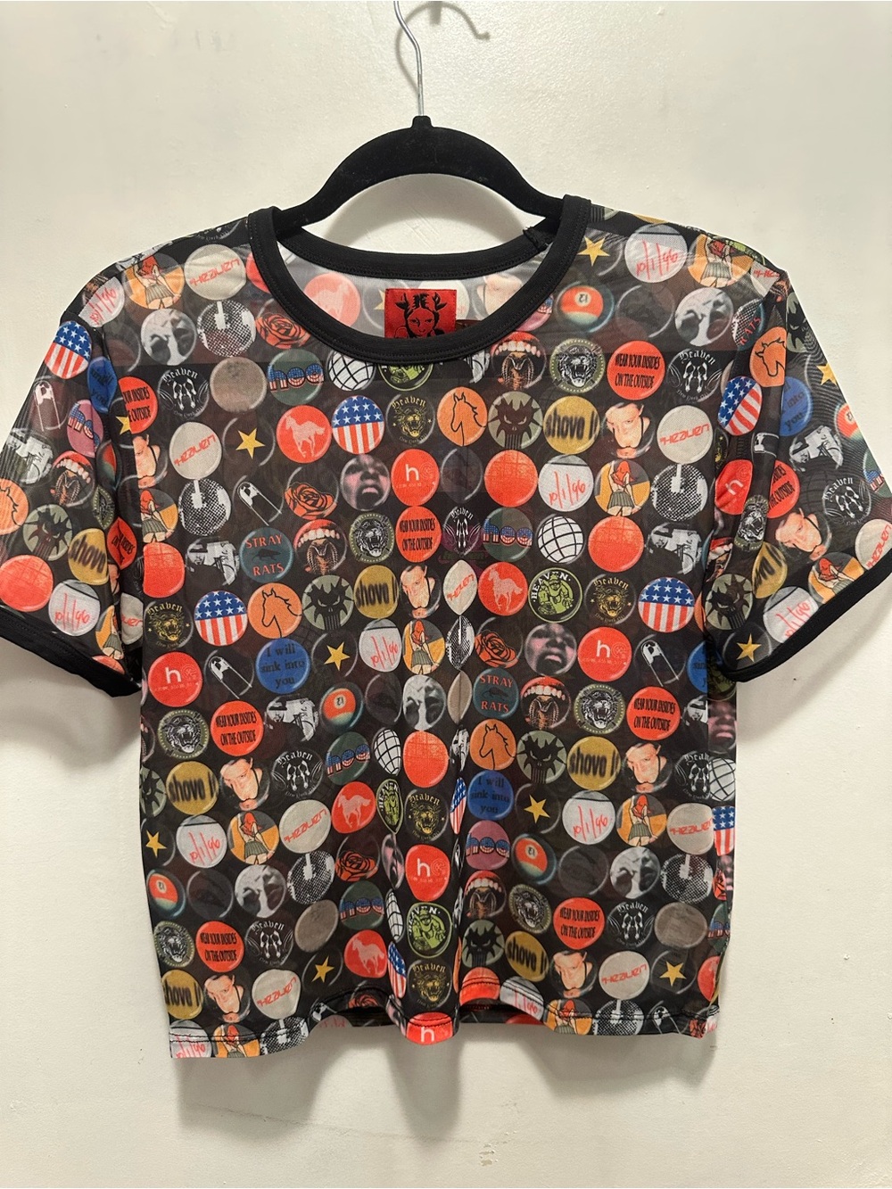 Heaven by Marc Jacobs x Deftones Mesh Baby Tee Pin Button Print NWT Size Large